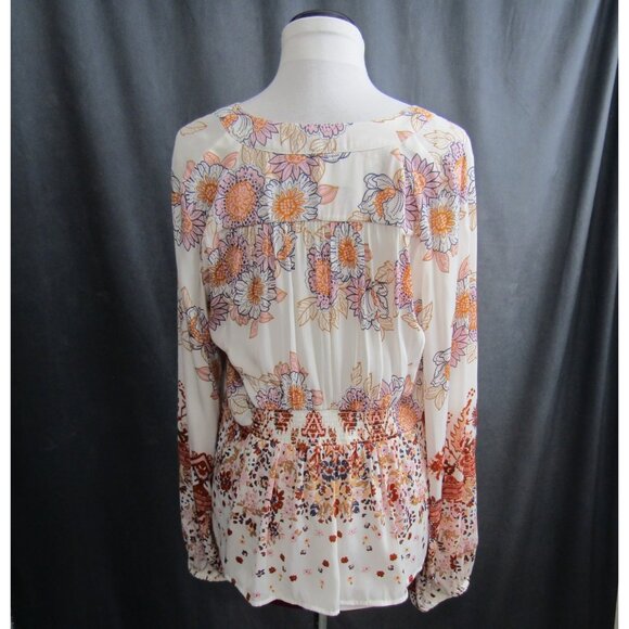 Free People Run Free Tunic Blouse Top Ivory Womens Size L Floral Boho Festival - Picture 7 of 14